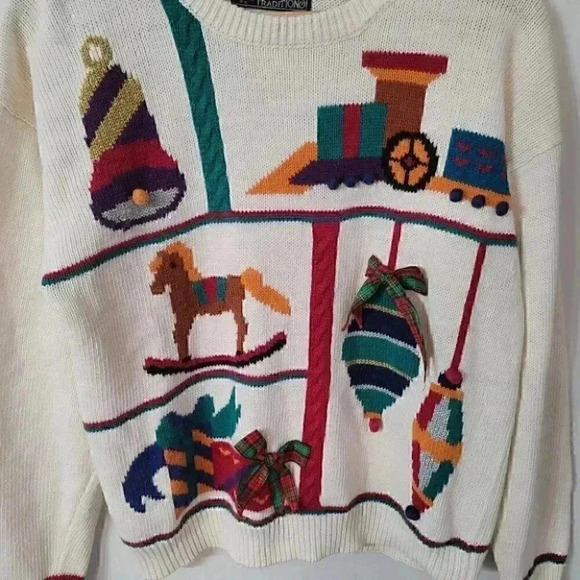 Vintage Holiday Traditions Cotton Blend Crewneck Pullover Women's Sweater M - Picture 6 of 7